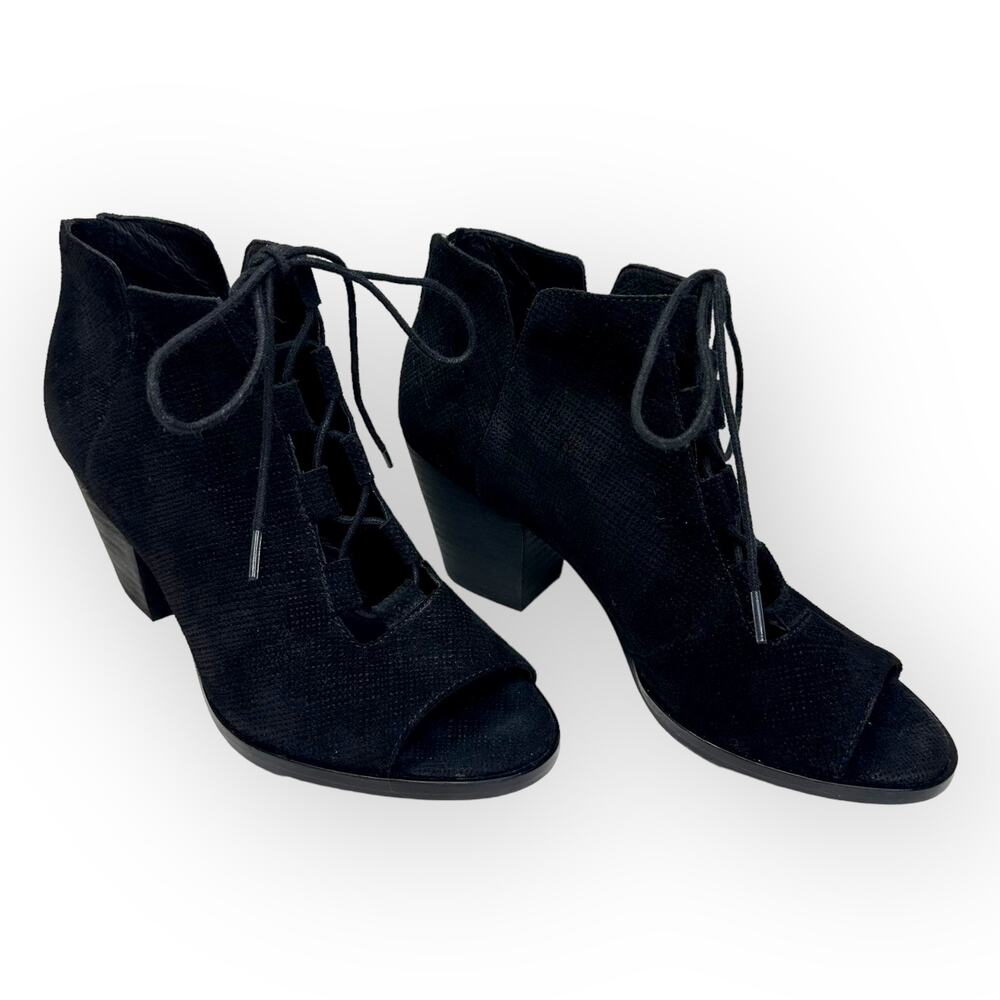 Eileen Fisher Fallon Peep Toe Lace Up Booties Women's Size 8 Black Suede 5838517 - Picture 2 of 11